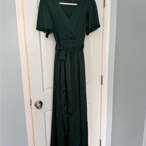 Baltic Born Emerald Green Satin Maxi Wrap Dress | Size Small